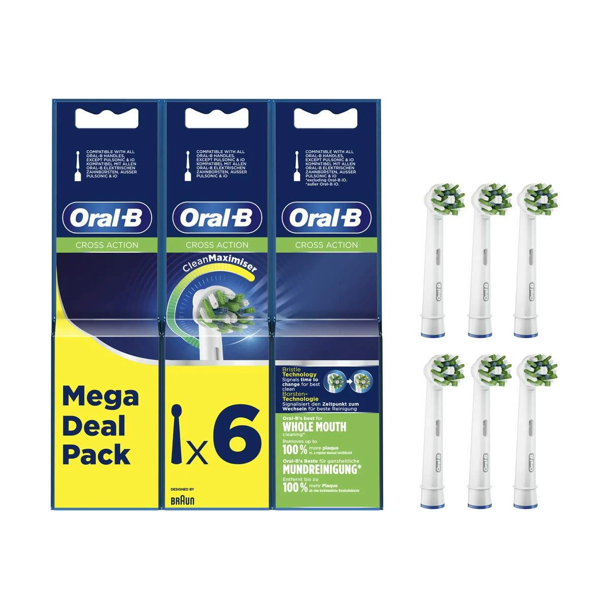 Oral B Cross Action Tandbørstehoved - 6 Stk. 3 Oral B Cross Action Tandbørstehoved - 6 Stk.